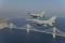 F-16s from Araxos AB fly above the Rio-Antirio bridge. The famous bridge,  located to the north of Patra, links the Peloponnese to mainland Greece. The bridge was completed in August 2004.